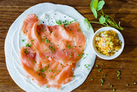 plate of salmon and healthy food