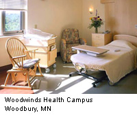 patient room with natural light and woodwork