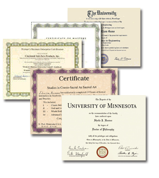 various diplomas and certificates