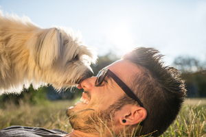 dog licking his owner's face