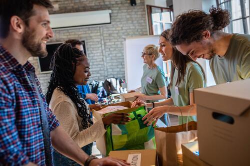 people helping at a food bank