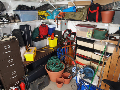 A cluttered garage.