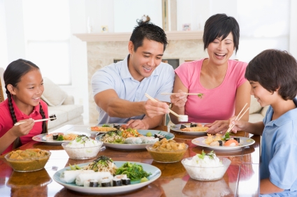 family eating healthy dinner