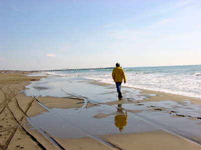lone figure walking along the beach