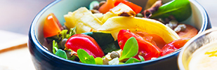 close up of a healthy bowl of vegetable stir fry