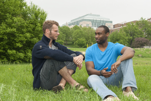 two men talking