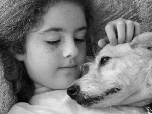 girl and puppy