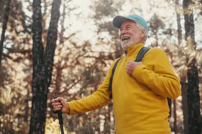 elderly man hiking