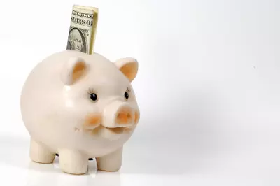 Piggy bank with dollar sticking out