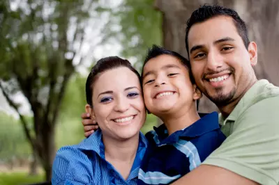 a happy family--father, mother, son