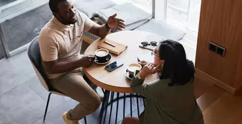 Two People in Cafe High Angle
