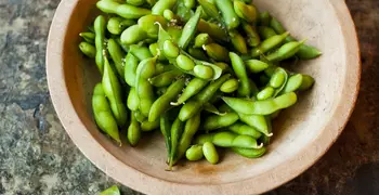 edamame in a wooden bowl