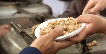 hands holding plate of food
