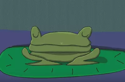 illustration of a frog sitting on a lily pad with his eyes closed