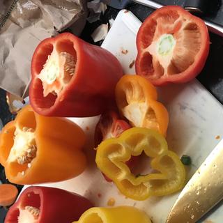 Bell peppers on a cutting board