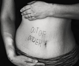 Image of a person's stomach with the words "out of order"